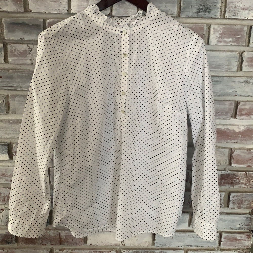 Talbots long sleeve blouse, polka dots, petite large, cotton, like new.